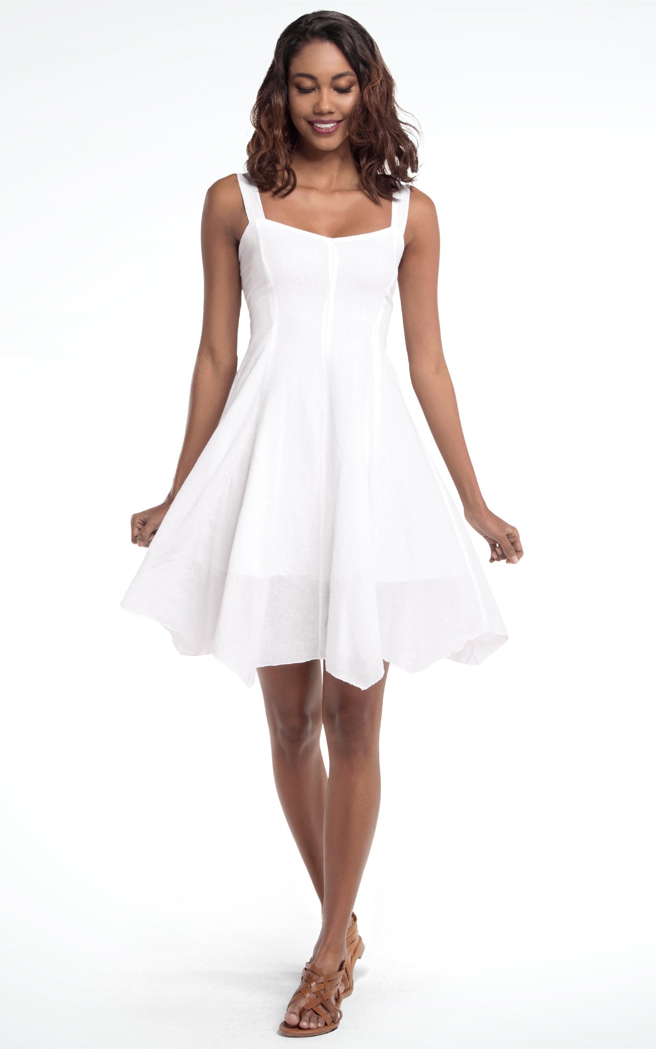 sleeveless white dress
