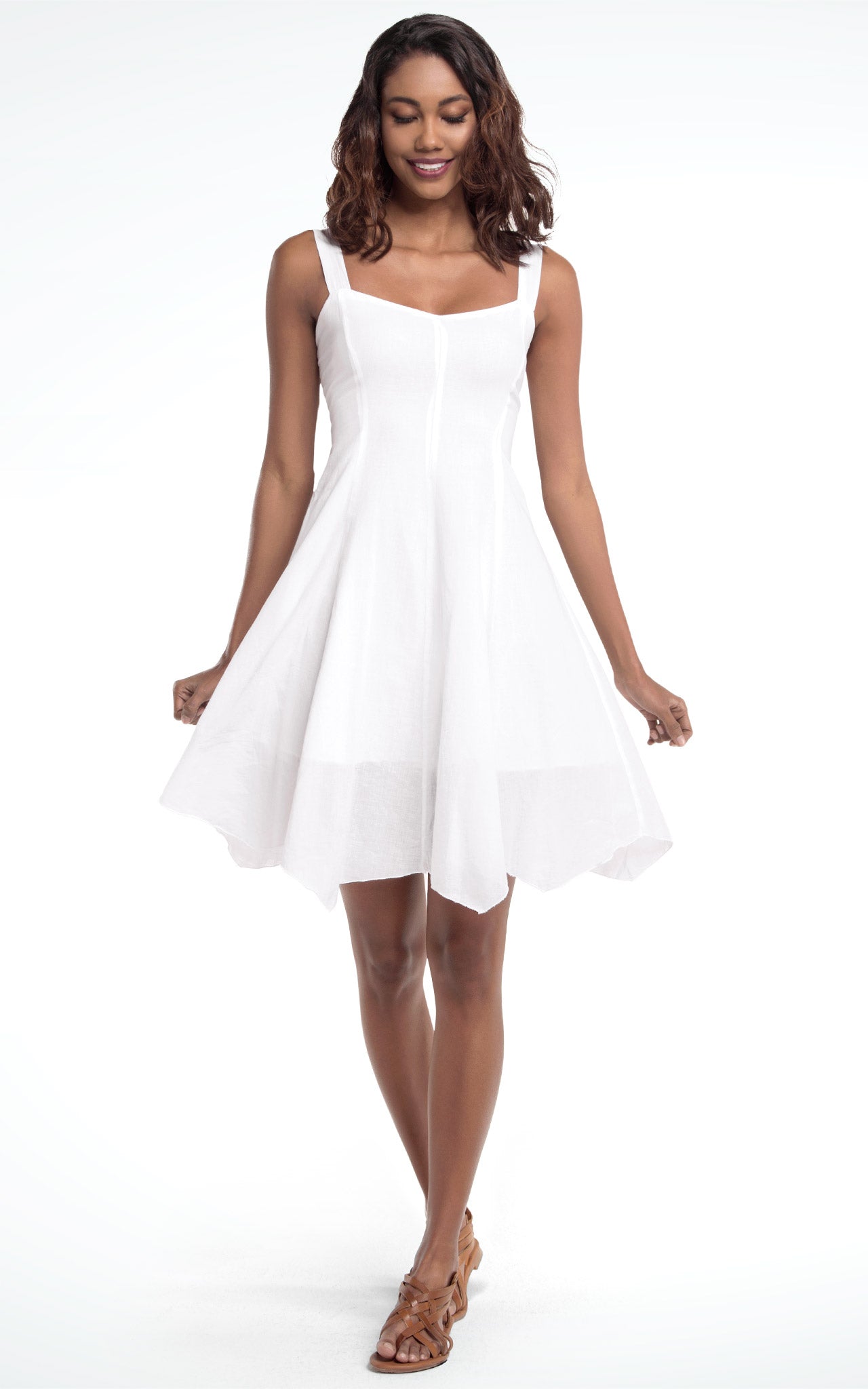 white sleeveless cotton dress