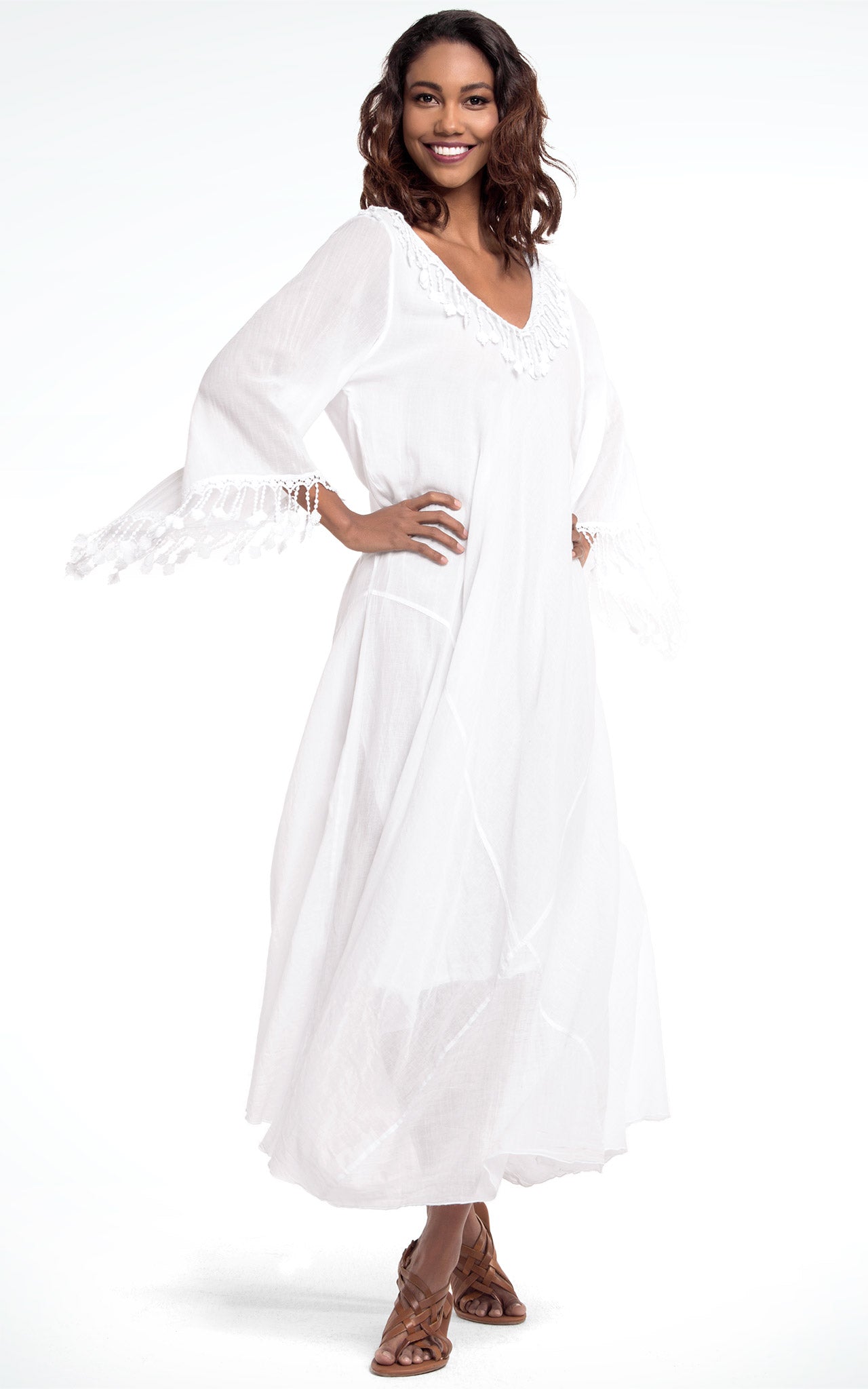 Women's Cotton Long Dress with Lace Trim – J & Ce