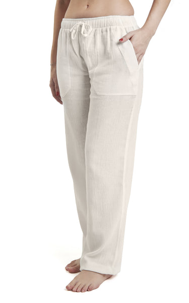 Women's Gauze Cotton PJ & Beach Pants with Pockets (Cream) – J & Ce