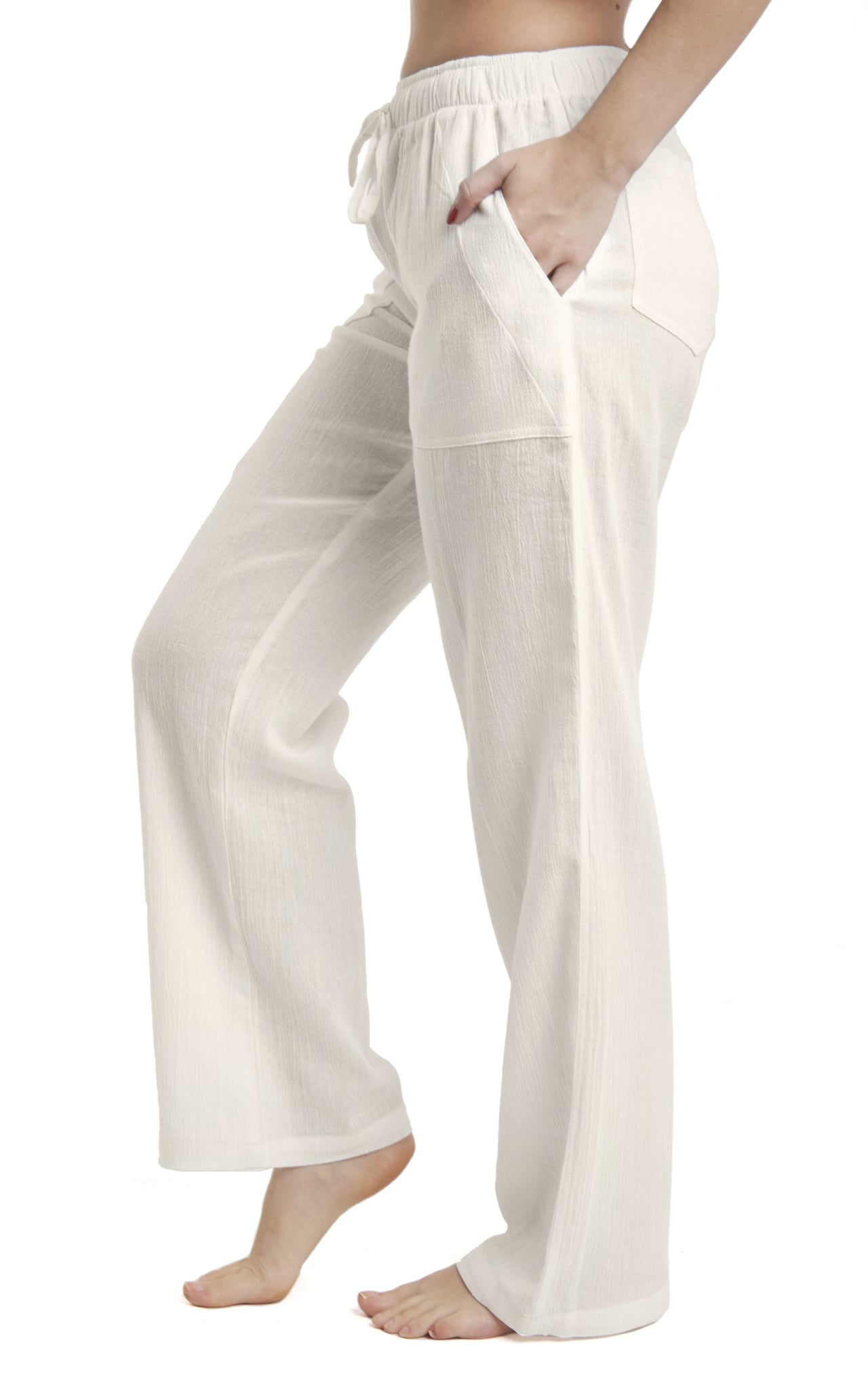 Women's Gauze Cotton PJ & Beach Pants with Pockets (Cream) – J & Ce