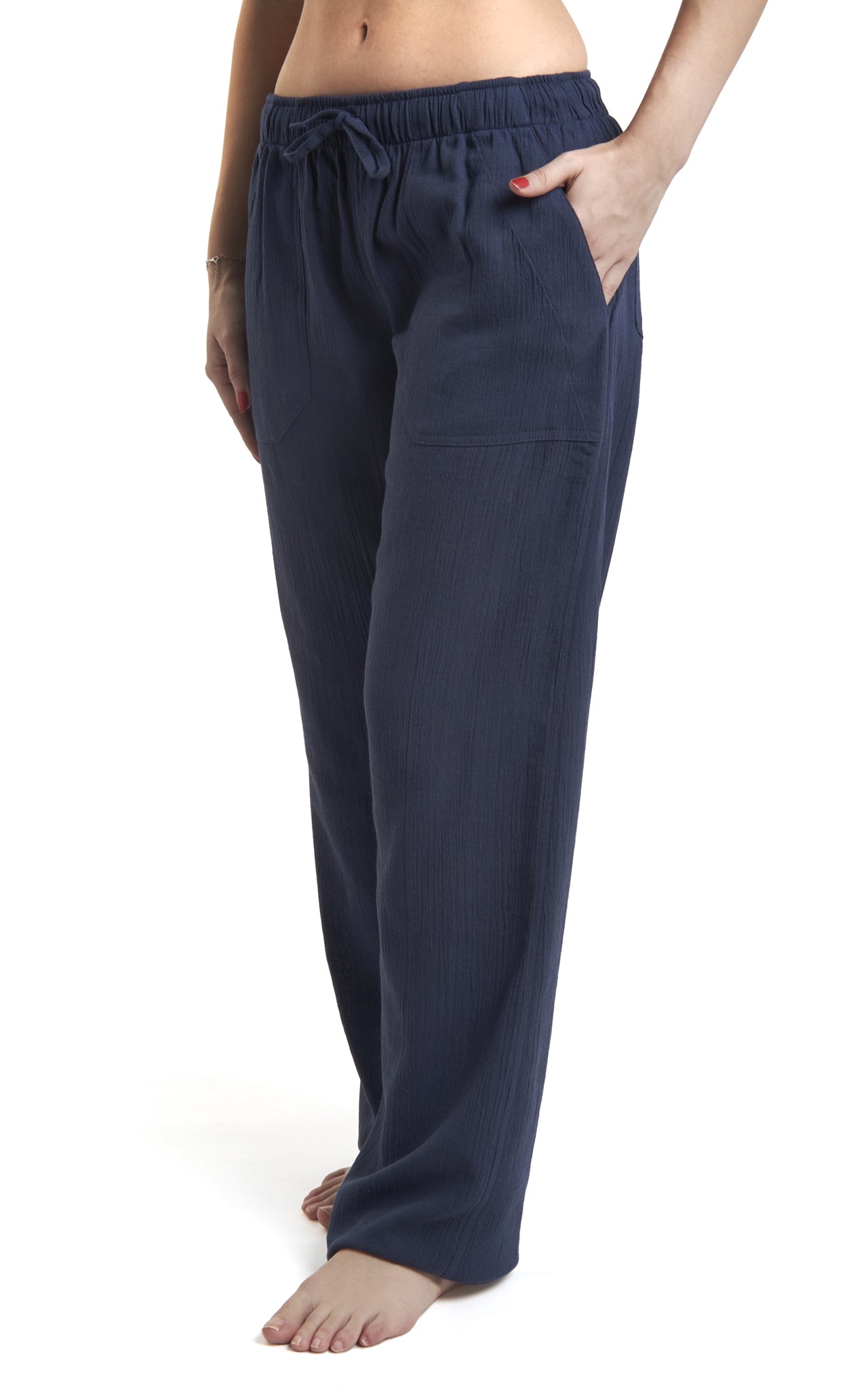 Women's Gauze Cotton PJ & Beach Pants with Pockets (Navy Blue) – J & Ce