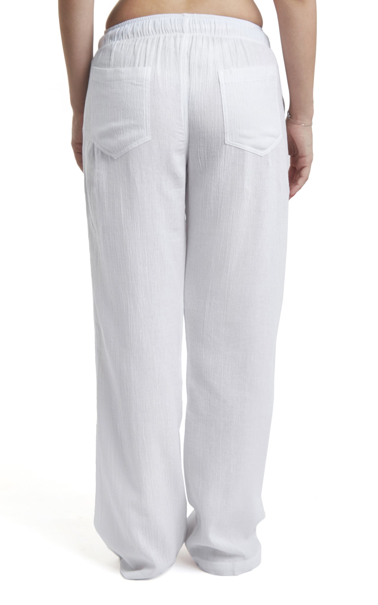 Women's Gauze Cotton PJ & Beach Pants with Pockets (White) – J & Ce