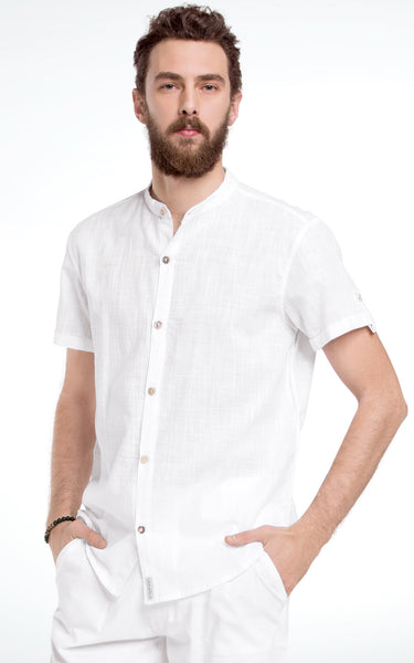 Men's Short Sleeve Mandarin Collar Cotton Shirt – J & Ce
