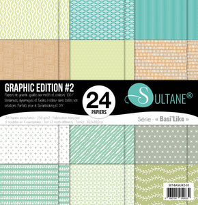 Set de 24 papiers aux motifs graphiques - Green