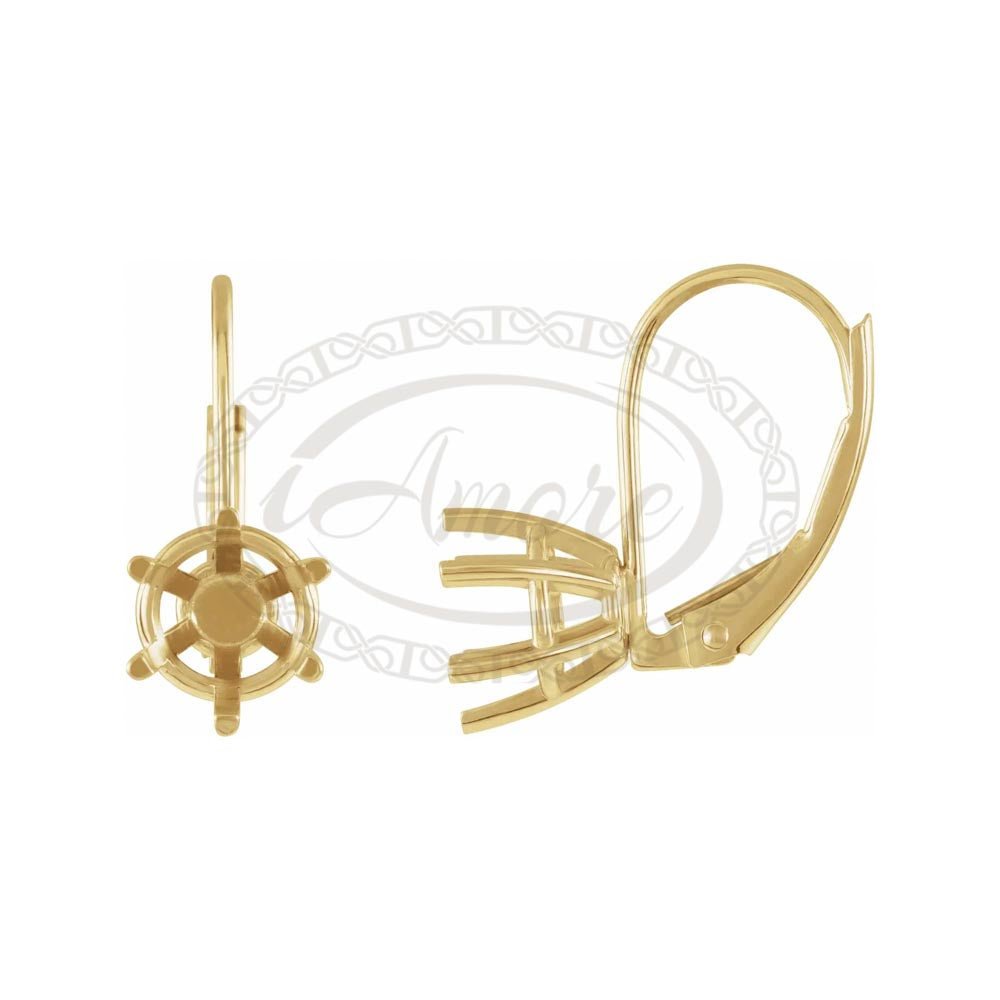 Round 6 Prong Basket Setting Lever Back Earring Mounting 4mm - 8mm