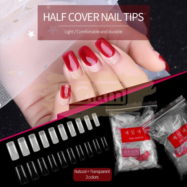 Half Cover Squoval Nail Tips Clear 500 Tips