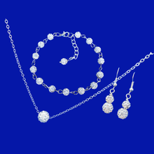 Load image into Gallery viewer, Jewelry Sets - Necklace Set - Bridal Party Gifts - handmade floating necklace accompanied by a bracelet and a pair of crystal earrings
