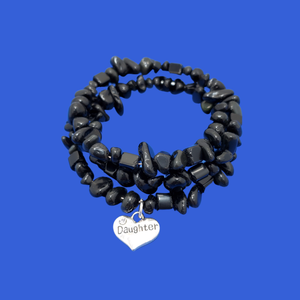 Daughter Bracelet - Daughter Gift - daughter black onyx expandable multi layer wrap charm bracelet