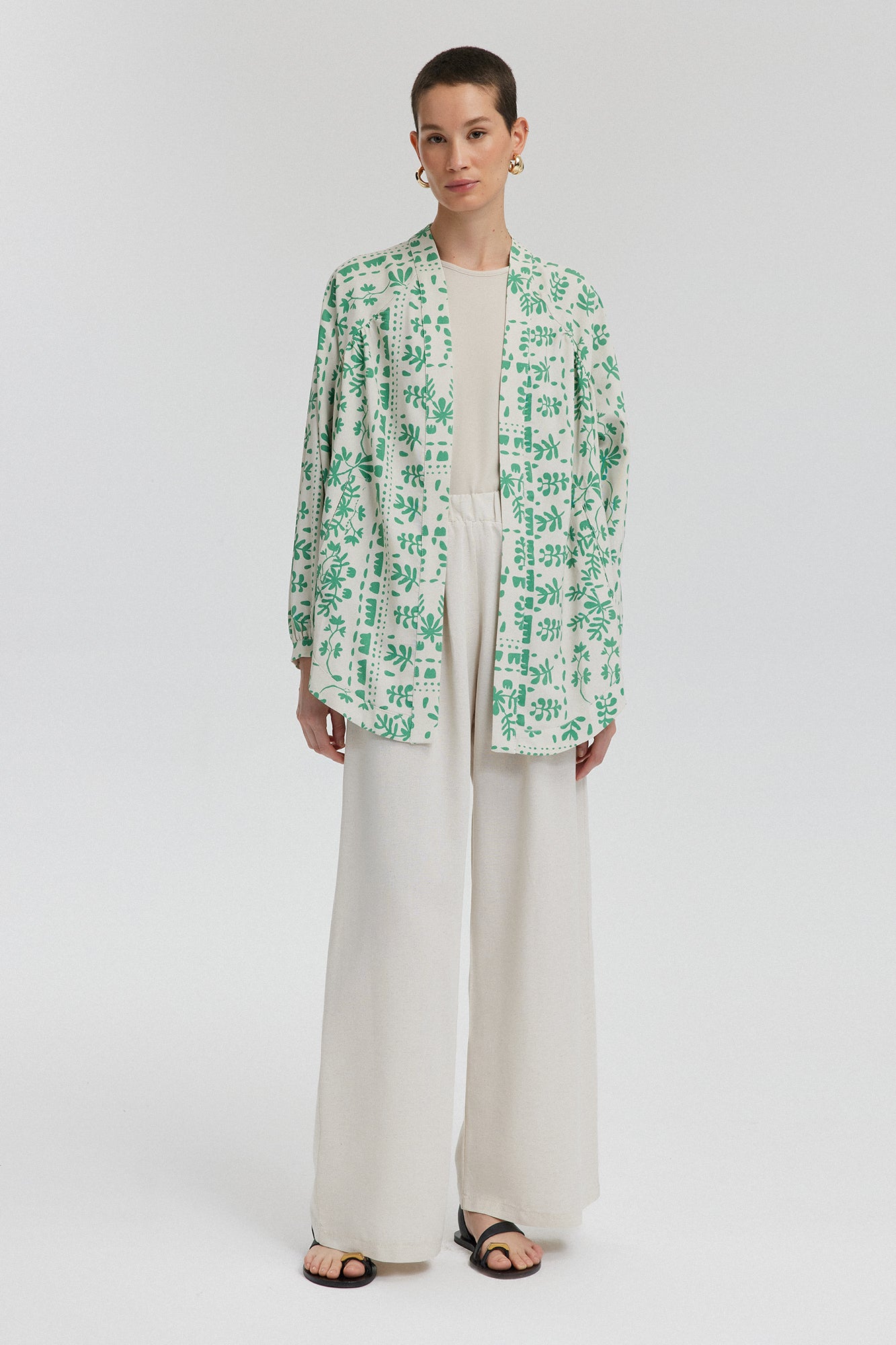 LINEN TEXTURED PATTERNED KIMONO