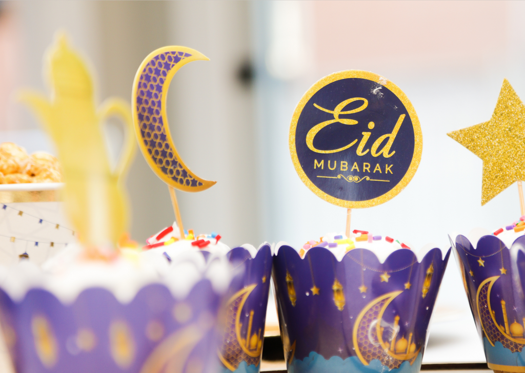 Cupcake topper disque Eid Mubarak - Doré