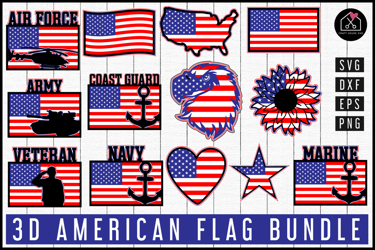 Download 3D American Flag SVG Bundle - Craft House SVG