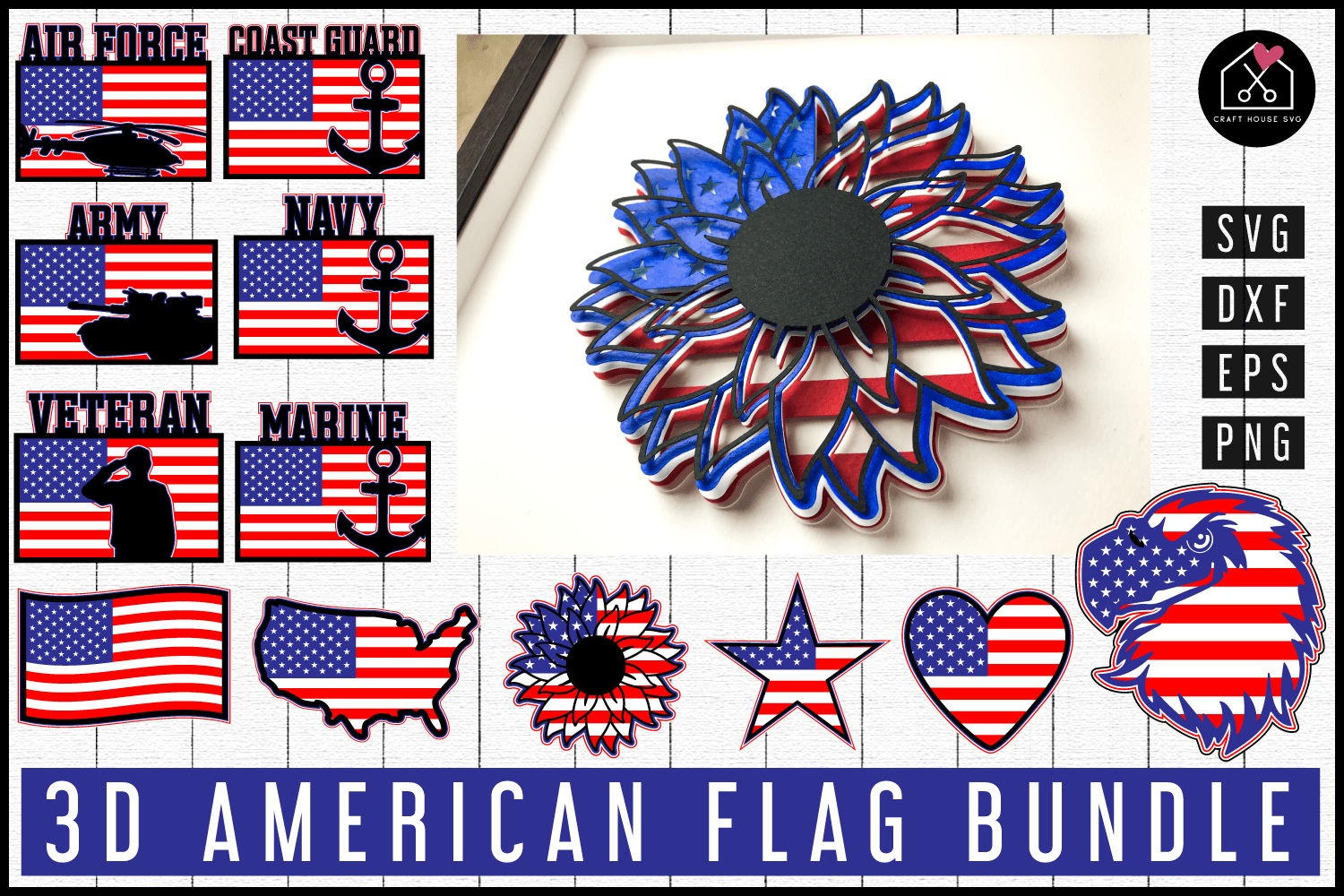 Download 3D American Flag SVG Bundle - Craft House SVG