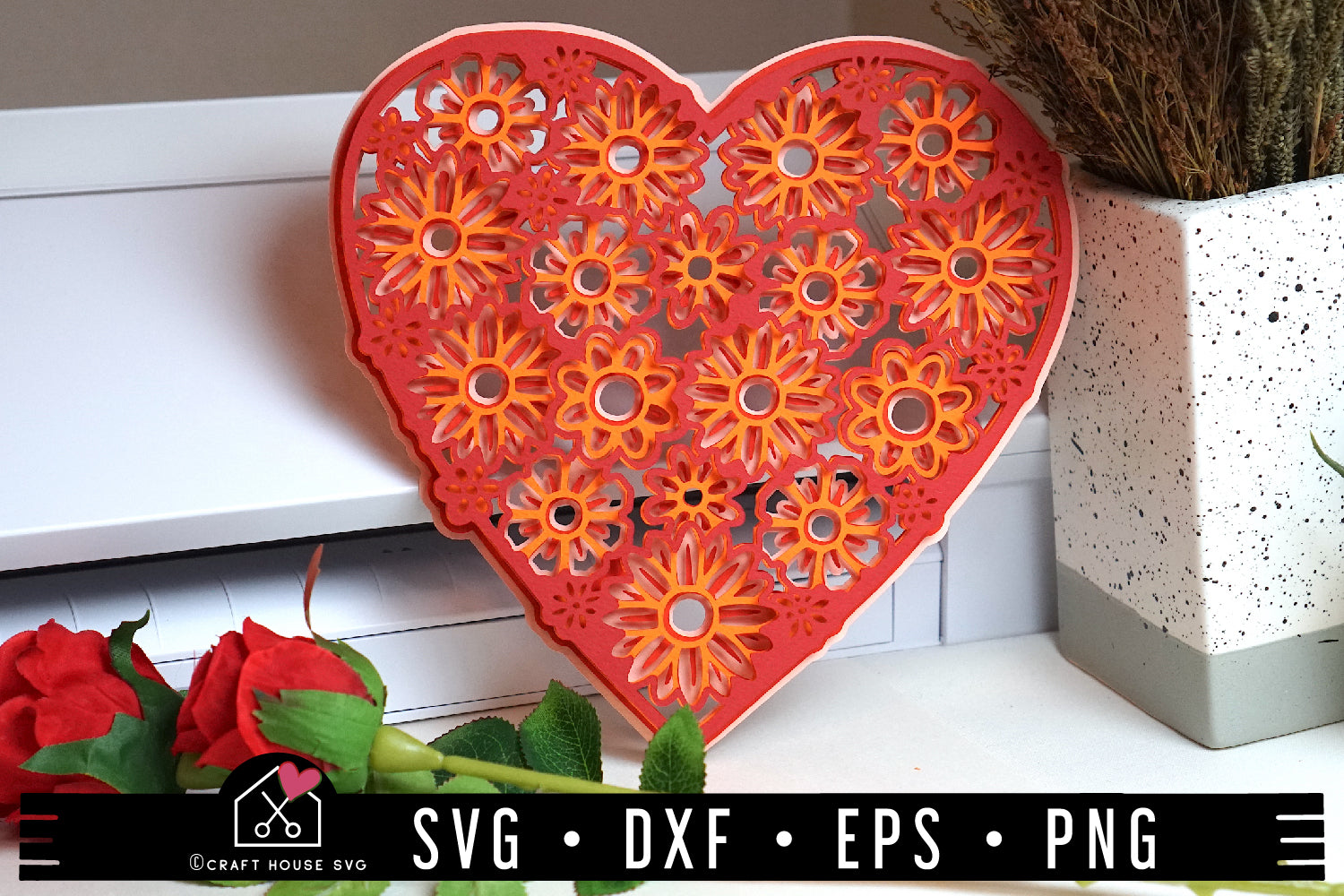 Download Free 3d Floral Heart Svg Valentine Svg Craft House Svg