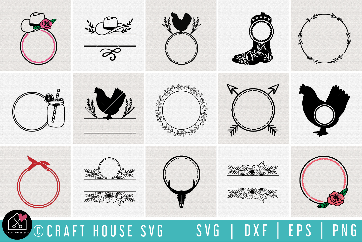 Download Farmhouse Monogram Frames SVG Bundle | MB73 - Craft House SVG