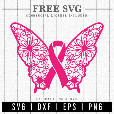 FREE Awareness ribbon butterfly mandala SVG | FB110 Craft House SVG - SVG files for Cricut and Silhouette