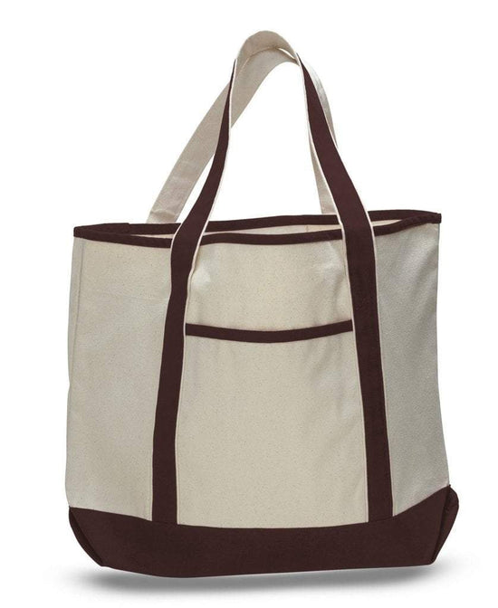 Lands' End Extra Large Natural 5 Pocket Zip Top Long Handle Canvas Tote Bag