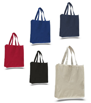 Jumbuzz Zip Top Heavy Canvas Tote Bag with Bottom Gusset, Red, Set of 6
