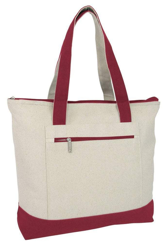 Zippered Cotton Canvas Tote Bag w/ Gusset Top - Natural