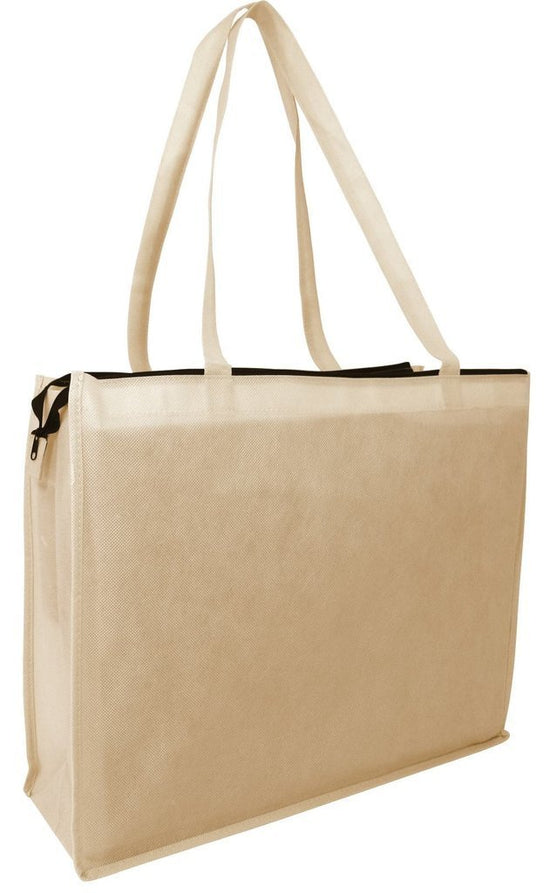  Jumbuzz Zip Top Heavy Canvas Tote Bag with Bottom Gusset,  Natural, Set of 3 : Everything Else