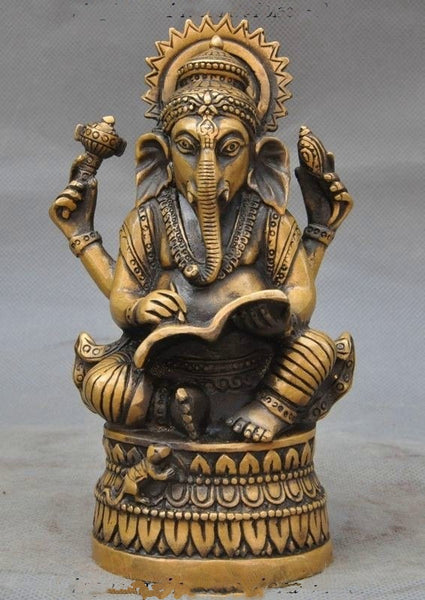 Lord Ganesha Reading Good Luck Bronze Statue - 7 inch – HolyHinduStore
