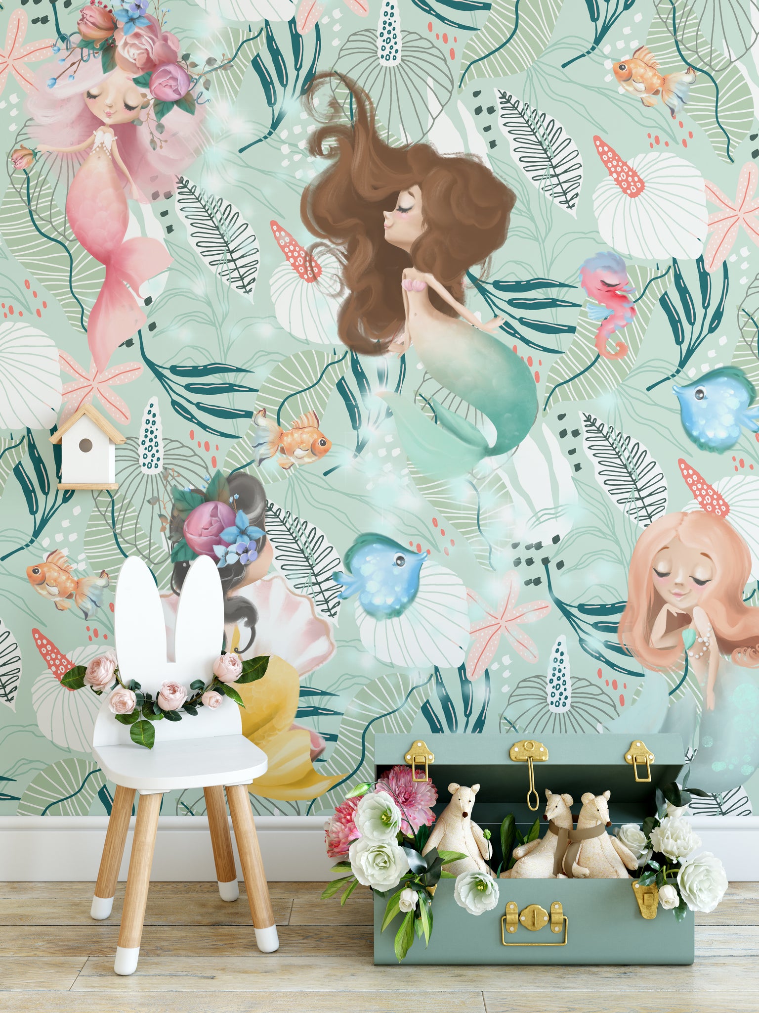Blue Marine Plants and Mermaids Removable Wallpaper  24 inch x 10ft   Overstock  31602414  Marine plants Mermaid wallpapers Ocean plants