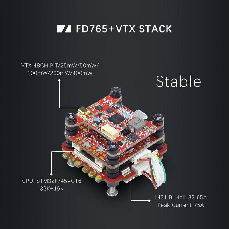 HGLRC FD765-VTX / F7 DUAL GYRO FC & 65A BL_Heli_32 4in1 ESC & VTX (3-6s Stack) 15 - HGLRC