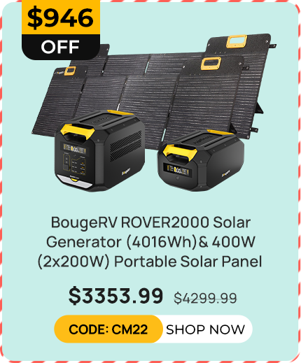 BougeRV ROVER2000 Solar Generator (4016Wh) & 400W(2x200W) Portable Solar Panel
