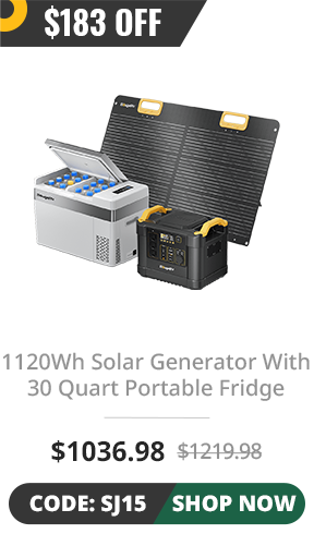 1120Wh LiFePO4 Solar Generator With 30 Quart Portable Fridge