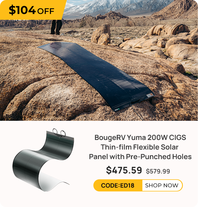 BougeRV Yuma 200W CIGS Thin-film Flexible Solar Panel with Pre-Punched Holes