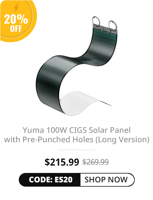 BougeRV Yuma 100W CIGS Thin-film Flexible Solar Panel with Pre-Punched Holes (Long Version)