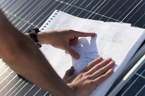 A man was taking account of what to consider on a solar project