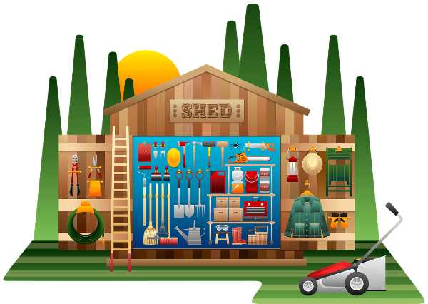 A wooden shed with tools
