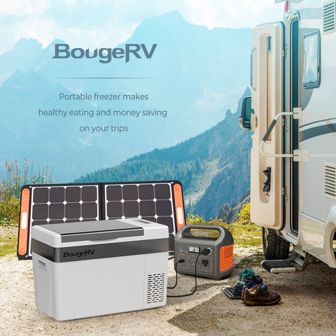 Use 12v refrigerators, solar panels,  portable power station in RV camping