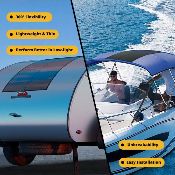 BougeRV flexible solar panels are perfectly used on boats and camper