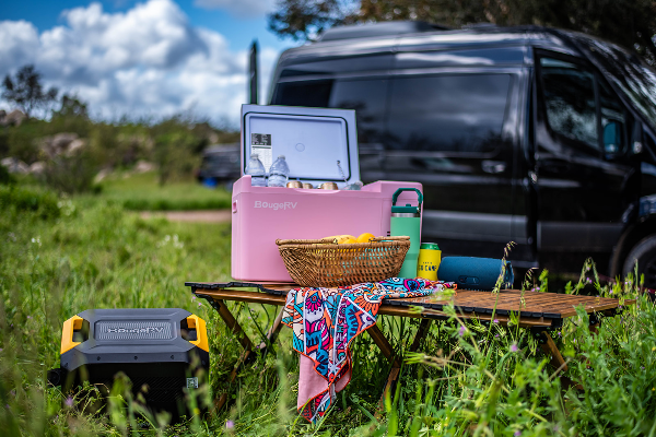 BougeRV’s 12V colorful mini fridge to keep your food fresh on long road trips