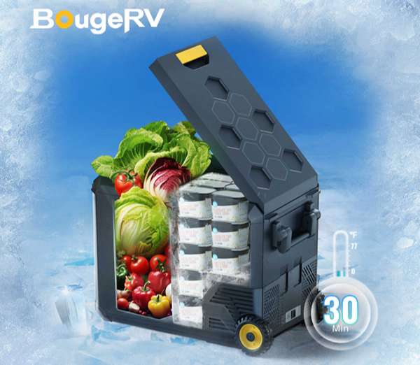 BougeRV’s ASPEN mini fridge with wheels and ECO mode