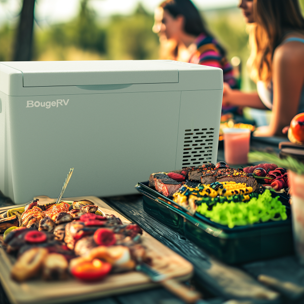 BougeRV's Small 12V Green Fridge Keeps Pies, Tacos, and Lettuce Fresh and Crispy