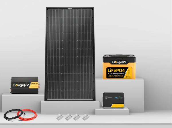 BougeRV’s Solar Panel, MPPT Charge Controller, 12V batteries, solar inverter, and solar wires for solar system