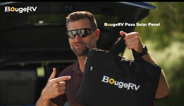 BougeRV's military-grade Paso CIGS thin-film solar panel folds into a compact package