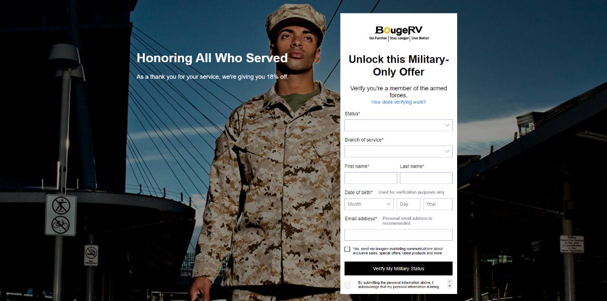 BougeRV’s military-only discount page