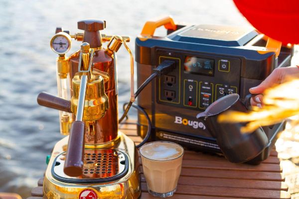 BougeRV’s portable power station running a coffee maker