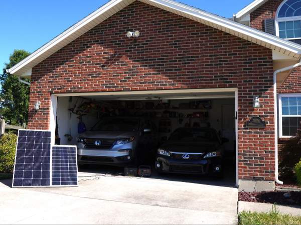 BougeRV’s rigid solar panels in front of the door