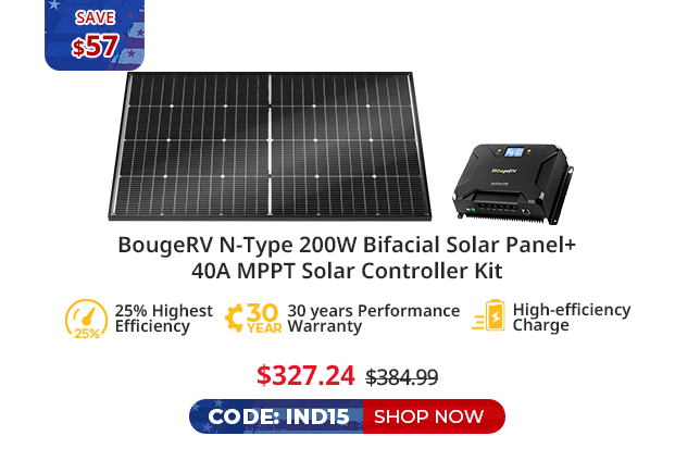 BougeRV N-Type 200W Bifacial Solar Panel+40A MPPT Solar Controller Kit