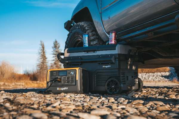 Power BougeRV portable refrigerator with power station