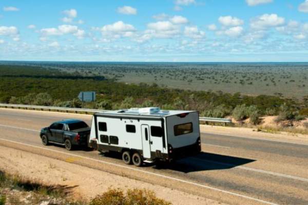 RV camper on the road