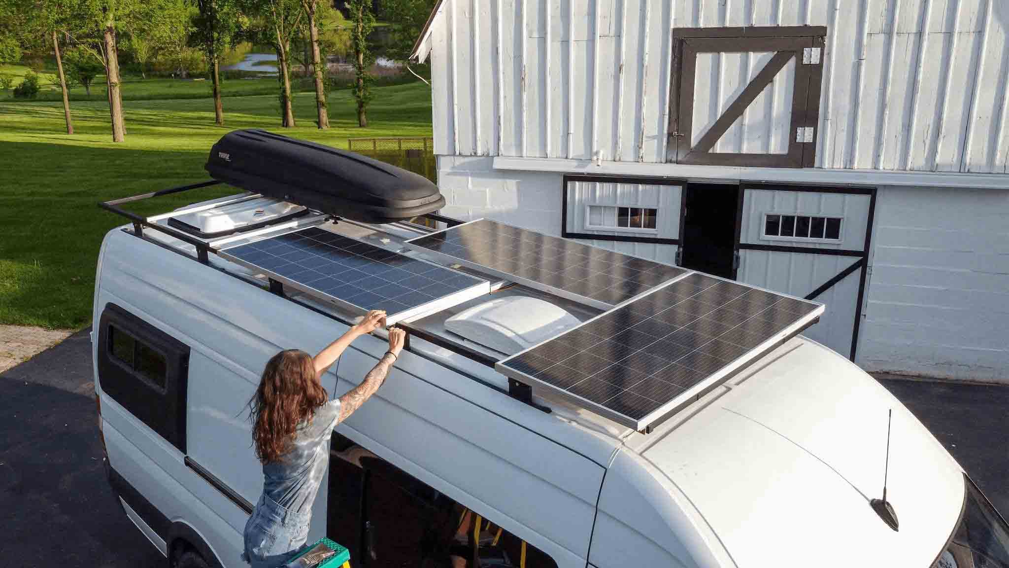 BougeRV rigid Monocrystalline solar panels of different watts on an RV metal roof