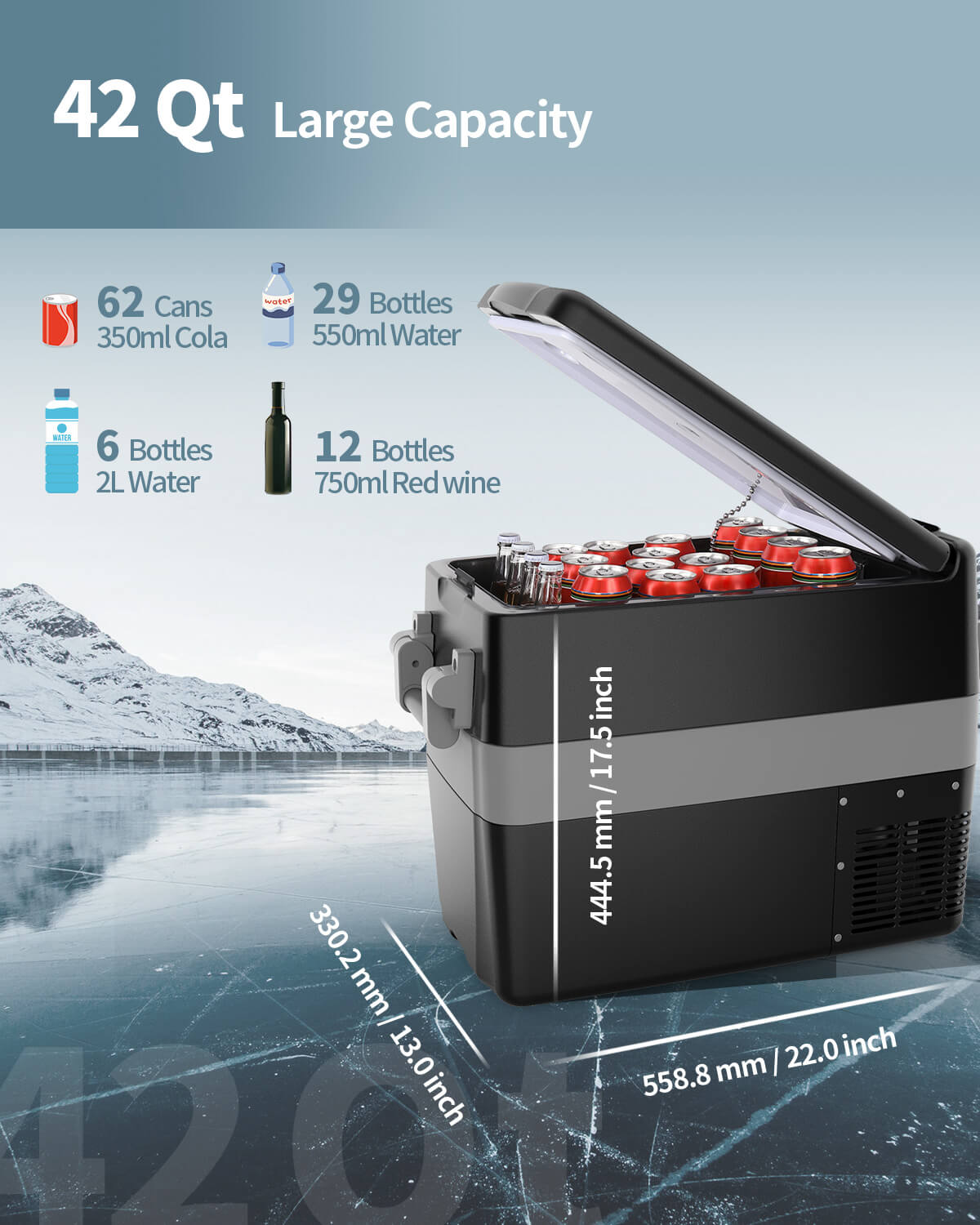 12V 42 Quart Portable Fridge for camping