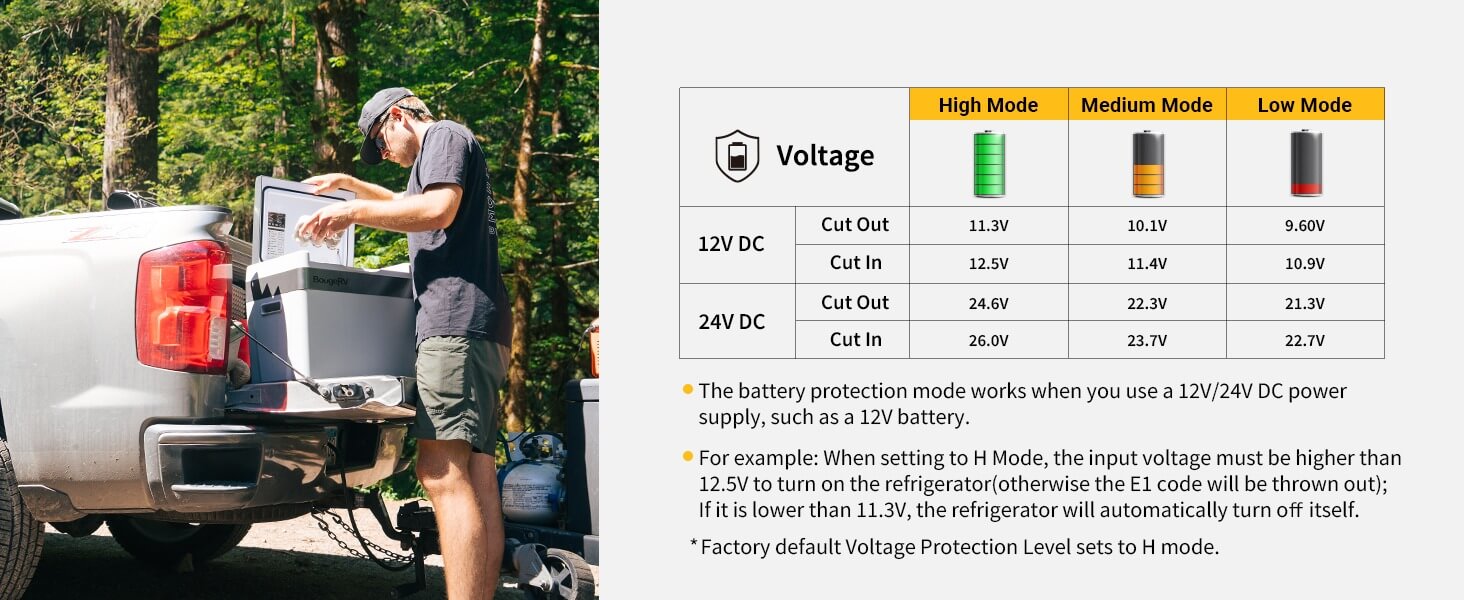 12V 30 Quart Portable Fridge with 3 level battery protection