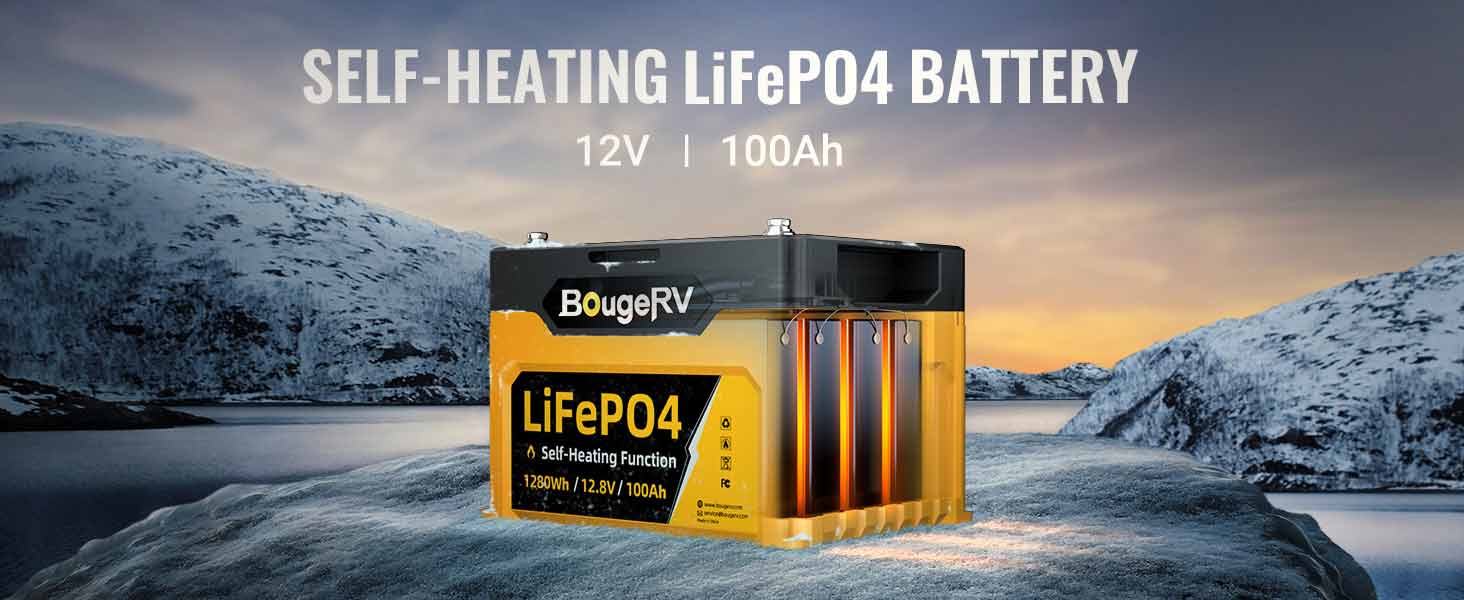 12V 1280Wh/100Ah Self Heating LiFePO4 Battery – BougeRV